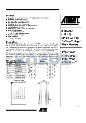 AT49BV080 datasheet - 8-Megabit 1M x 8 Single 2.7-volt Battery-Voltage Flash Memory