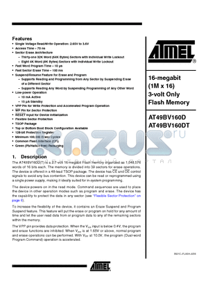 AT49BV160DT-70TU datasheet - 16-megabit (1M x 16) 3-volt Only Flash Memory