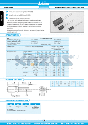 DJ310016 datasheet - CAPACITORS ALUMINIUM ELECTROLYTIC HIGH TEMP. DJ3
