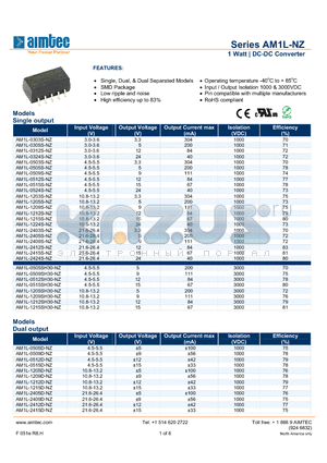 AM1L-0305S-NZ datasheet - 1 Watt | DC-DC Converter