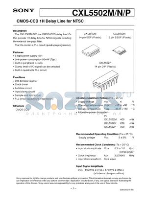 CXL5502M datasheet - CMOS-CCD 1H Delay Line for NTSC