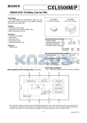 CXL5506P datasheet - CMOS-CCD 1H Delay Line for PAL