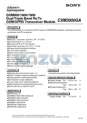 CXM3000GA datasheet - Dual/Triple Band Rx/Tx, Transceiver Module