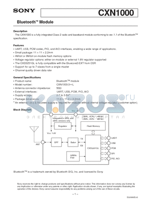 CXN1000-3CAL datasheet - Bluetooth Module