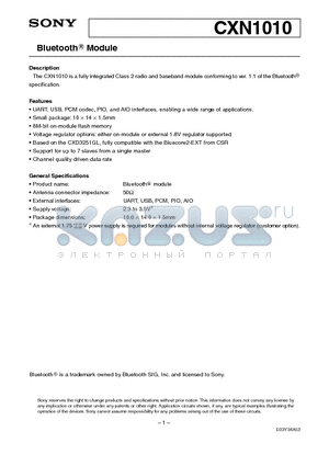 CXN1010-3AAL datasheet - Bluetooth Module