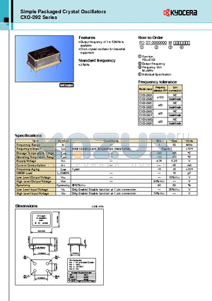 CXO-292 datasheet - Output frequency of 1 to 52MHz is available Clock crystal oscillator for industrial equipment