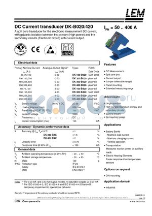 DK100B020 datasheet - DC Current transducer