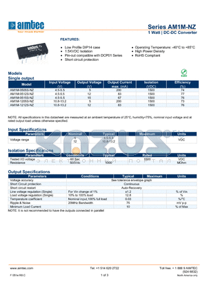 AM1M-NZ_13 datasheet - 1 Watt | DC-DC Converter