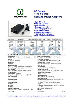 3C-05-25 datasheet - 14 to 60 Watt Desktop Power Adapters