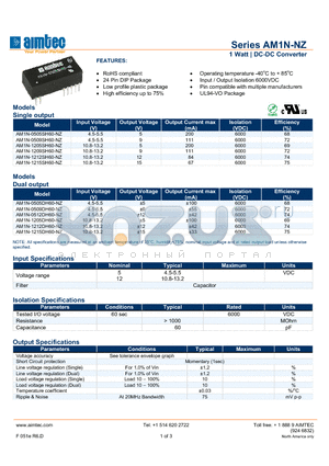 AM1N-NZ_13 datasheet - 1 Watt | DC-DC Converter