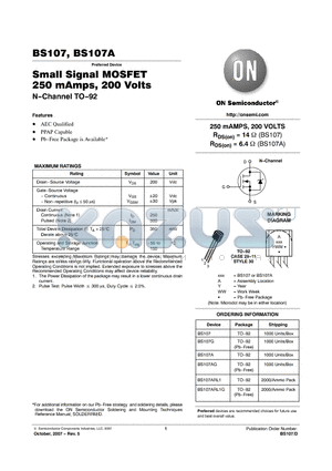 BS107 datasheet - Small Signal MOSFET 250 mAmps, 200 Volts