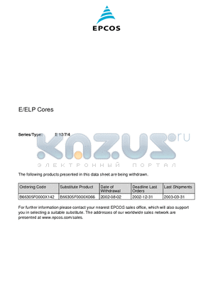 B66202-A1108-T1 datasheet - E/ELP Cores