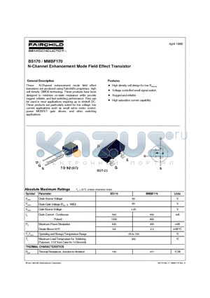 BS170 datasheet - N-Channel Enhancement Mode Field Effect Transistor