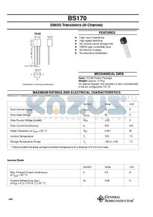 BS170 datasheet - DMOS Transistors (N-Channel)