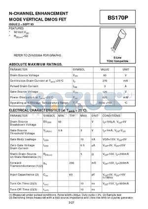 BS170P datasheet - N-CHANNEL ENHANCEMENT MODE VERTICAL DMOS FET