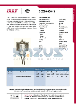 3CX20-000H3 datasheet - RF Industrial oscillator or amplifier