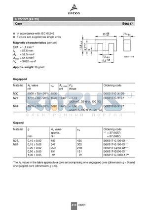 B66208-A2003 datasheet - E 25/13/7 (EF 25) Core