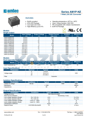 AM1P-2412S-NZ datasheet - 1 Watt | DC-DC Converter