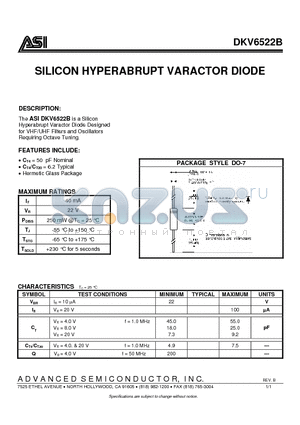 DKV6522B datasheet - SILICON HYPERABRUPT VARACTOR DIODE