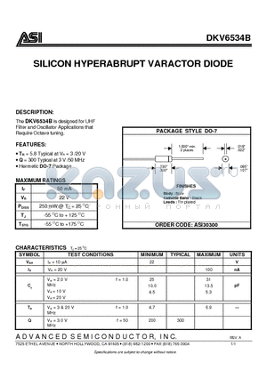 DKV6534B datasheet - SILICON HYPERABRUPT VARACTOR DIODE