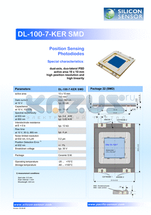 DL-100-7-KERSMD datasheet - Position Sensing Photodiodes Special characteristics