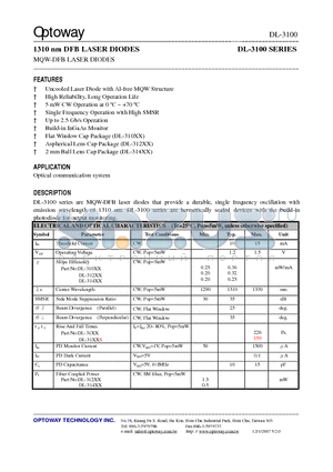 DL-3100 datasheet - 1310 nm DFB LASER DIODES