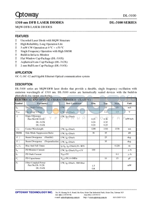 DL-3108 datasheet - 1310 nm DFB LASER DIODES MQW-DFB LASER DIODES