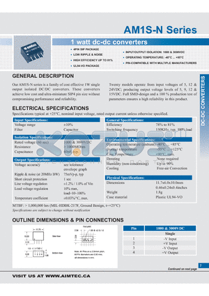 AM1S-1209SH30-N datasheet - 1 watt dc-dc converters