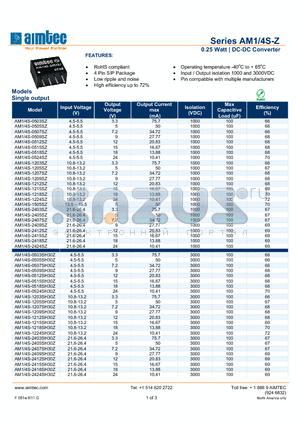 AM1_4S-Z_13 datasheet - 0.25 Watt | DC-DC Converter