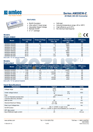 AM20EW-Z_13 datasheet - 20 Watt | DC-DC Converter