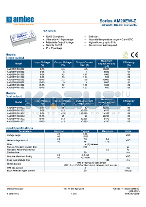 AM20EW-Z datasheet - 20 Watt | DC-DC Converter