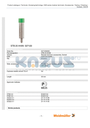 0271400000 datasheet - Modular terminal, accessories, Socket