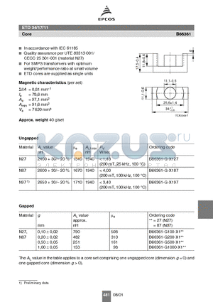 B66361 datasheet - ETD 34/17/11 Core