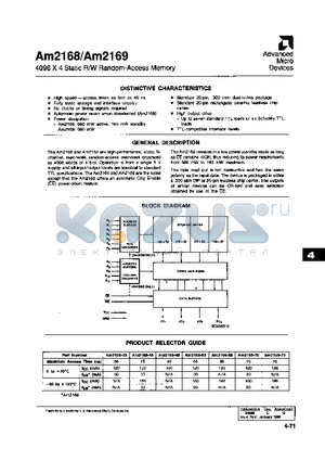 AM2168-70 datasheet - 4096 x 4 STATIC R/W RANDOM-ACCESS MEMORY