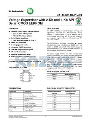 CAT15002 datasheet - Voltage Supervisor with 2-Kb and 4-Kb SPI Serial CMOS EEPROM