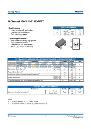 AM2390N datasheet - N-Channel 150-V (D-S) MOSFET