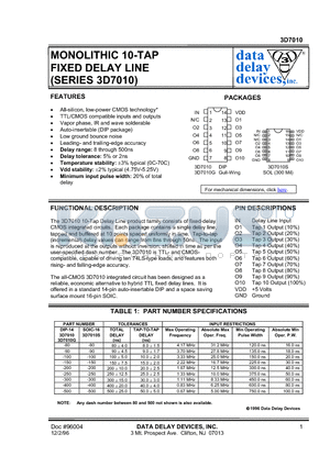 3D7010S-250 datasheet - MONOLITHIC 10-TAP FIXED DELAY LINE (SERIES 3D7010)