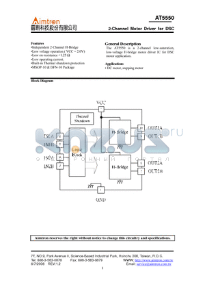 AT5550 datasheet - 2-Channel Motor Driver for DSC