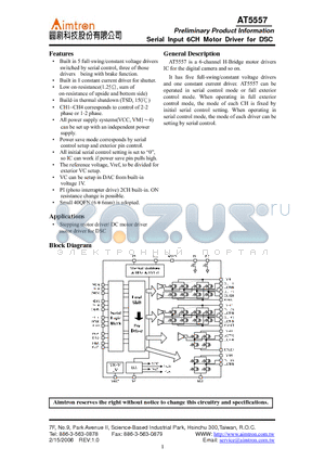AT5557N-GRE datasheet - Serial Input 6CH Motor Driver for DSC