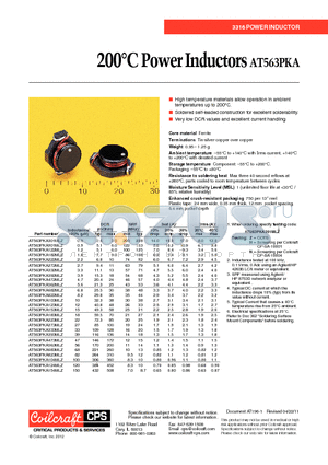 AT563PKA datasheet - 200`C Power Inductors