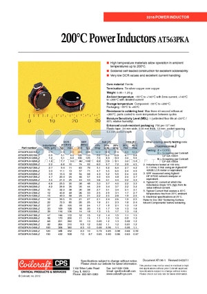 AT563PKA222MLZ datasheet - 200`C Power Inductors