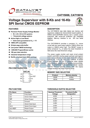CAT15008 datasheet - Voltage Supervisor with 8-Kb and 16-Kb SPI Serial CMOS EEPROM