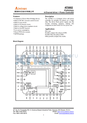 AT5802 datasheet - Preliminary 4-Channel driver  Power Controller