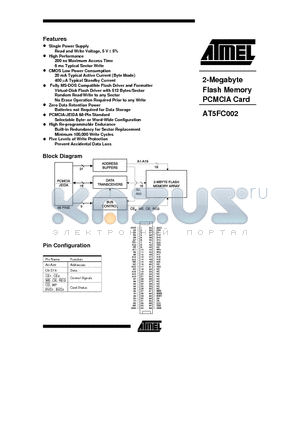 AT5FC002-20 datasheet - 2-Megabyte Flash Memory PCMCIA Card