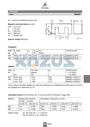 B66387-G500-X1 datasheet - E 65/32/27 Core