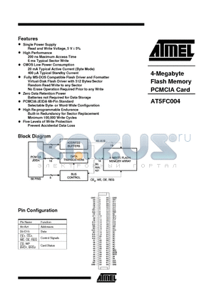 AT5FC004 datasheet - 4-Megabyte Flash Memory PCMCIA Card
