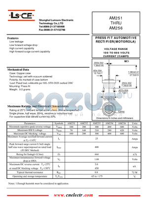 AM252 datasheet - PRESS FIT AUTOMOTIVE RECTIFIER