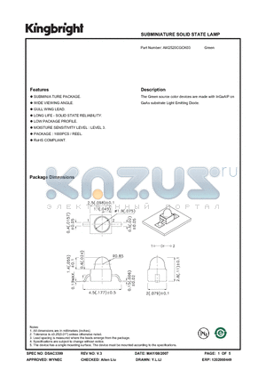 AM2520CGCK03 datasheet - SUBMINIATURE SOLID STATE LAMP