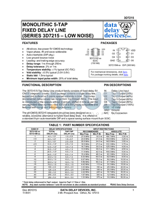 3D7215M-25 datasheet - MONOLITHIC 5-TAP FIXED DELAY LINE (SERIES 3D7215 - LOW NOISE)