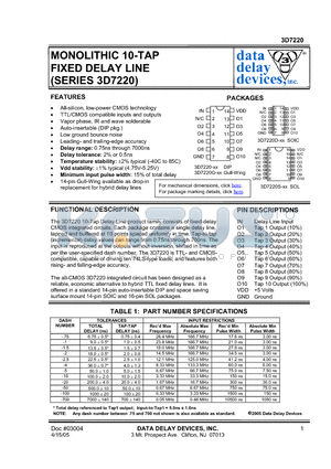 3D7220-4 datasheet - MONOLITHIC 10-TAP FIXED DELAY LINE (SERIES 3D7220)